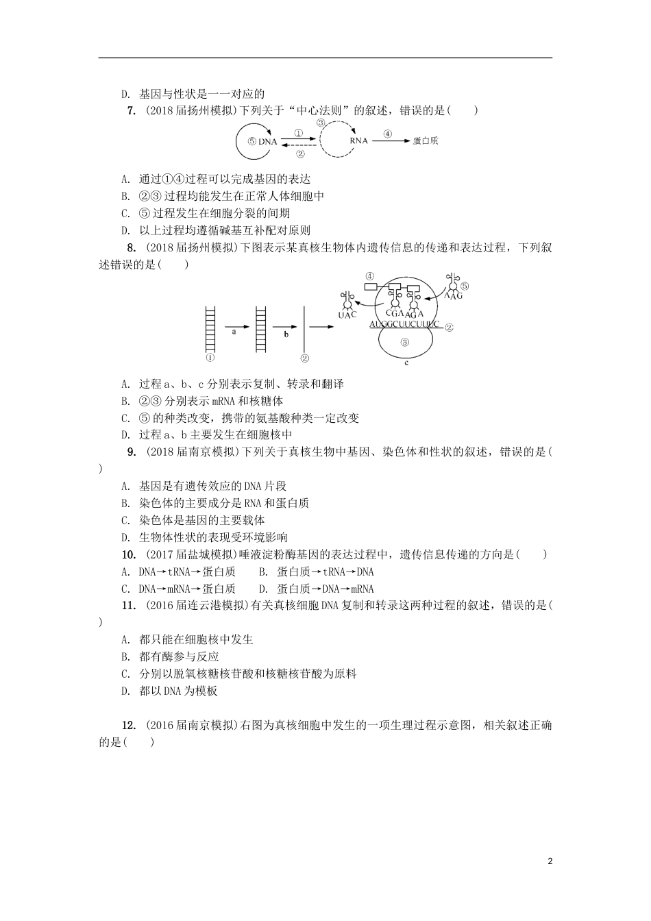 高中生物第十三讲基因及其表达练习苏教必修_第2页