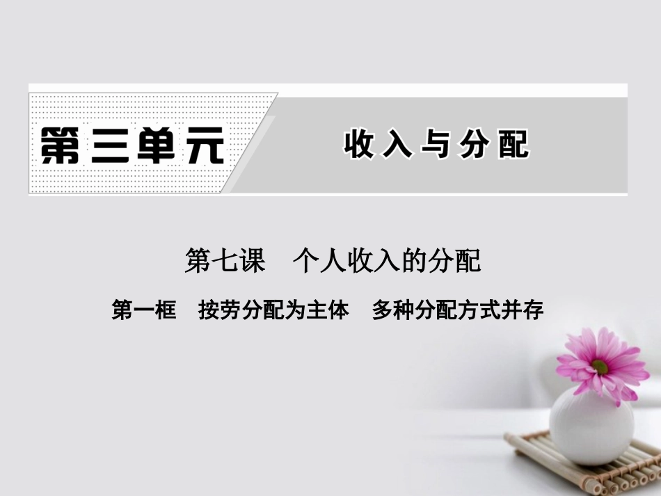 高中政治 第三单元 收入与分配 第七课 个人收入的分配 第一框 按劳分配为主体 多种分配方式并存课件 新人教版必修_第1页