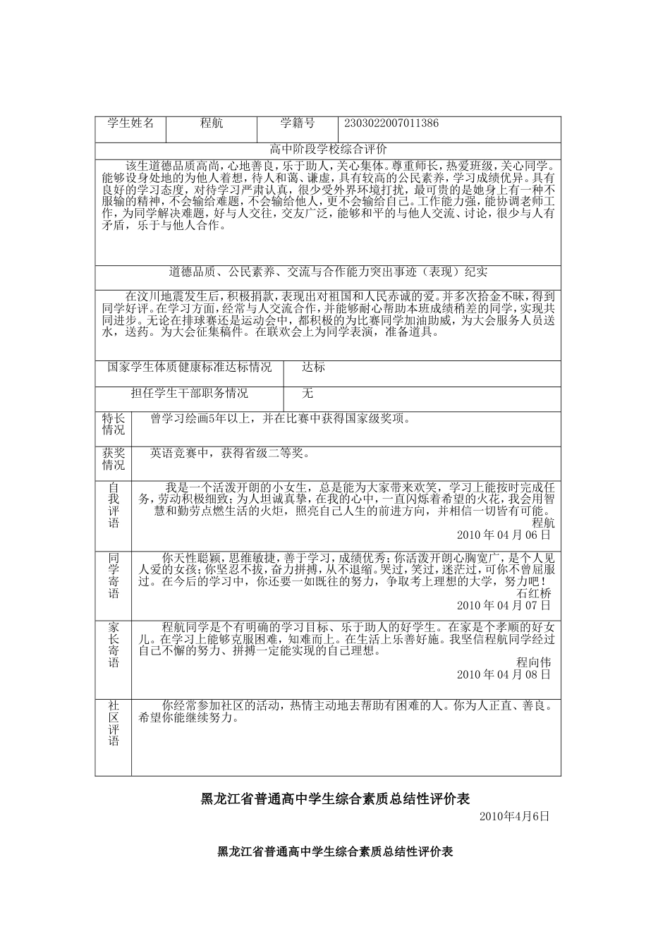 黑龙江省普通高中学生综合素质总结性评价表最终1_第3页