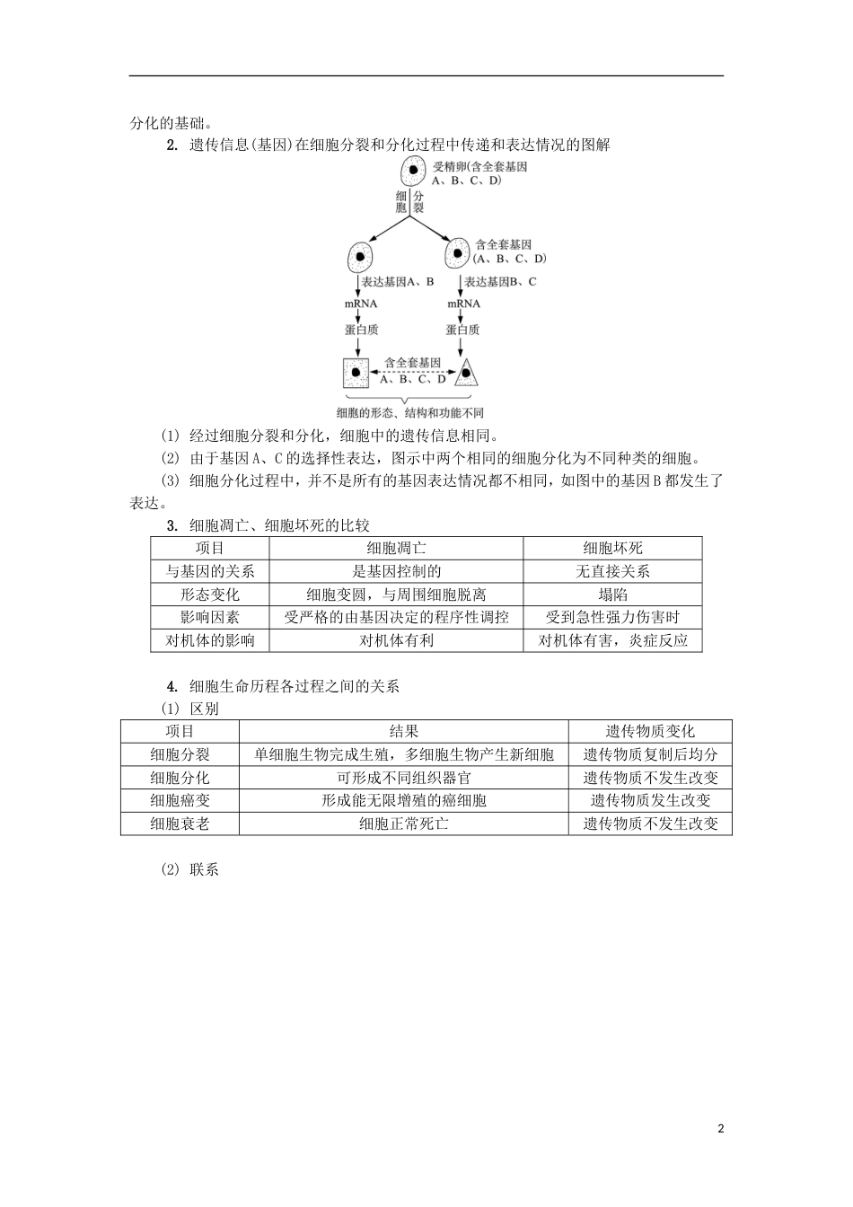 高中生物第八讲细胞的分化衰老凋亡学案苏教必修_第2页