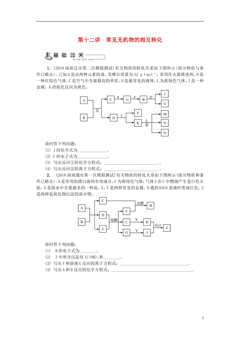 高中化学第十二讲常见无机物的相互转化练习苏教必修_第1页