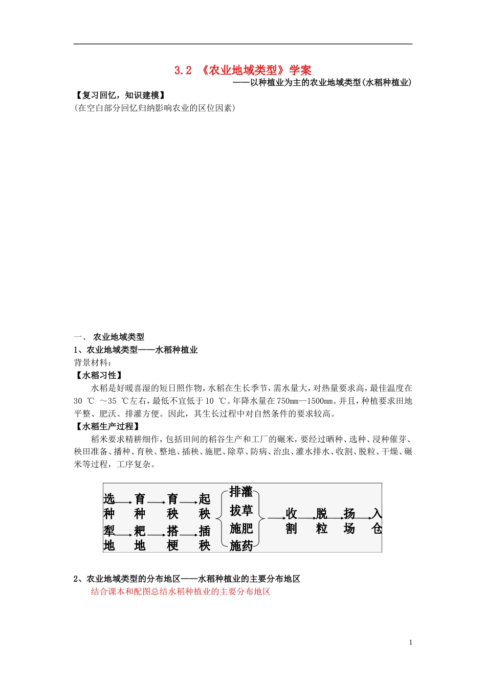 高中地理第三章域产业活动第二节农业位因素与农业地域类型学案湘教必修_第1页