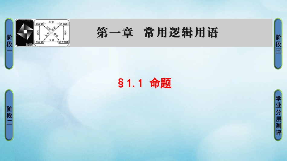 高中数学 第一章 常用逻辑用语 1.1 命题课件 北师大版选修1_第1页