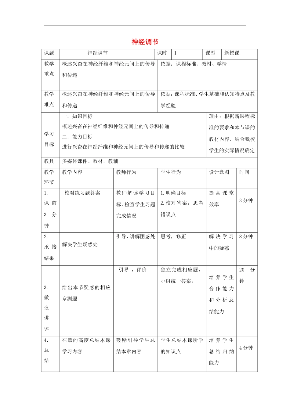 高中生物第二章动物和人体生命活动的调节21通过神经系统的调节第4课时教案新人教必修3_第1页