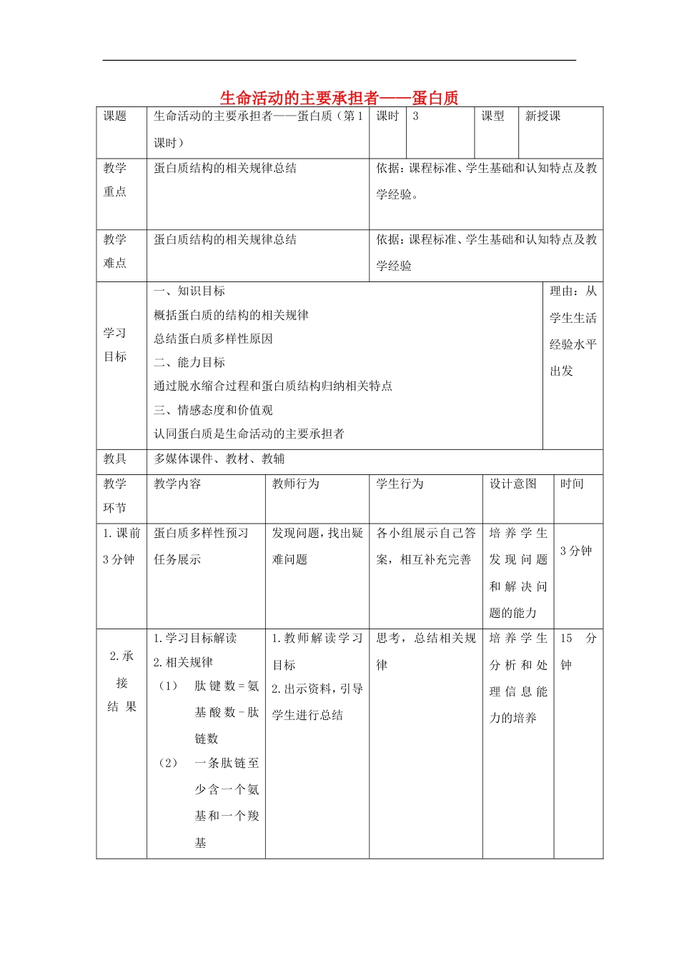 高中生物第二章组成细胞的分子222生命活动的主要承担者蛋白质教案新人教必修1_第1页