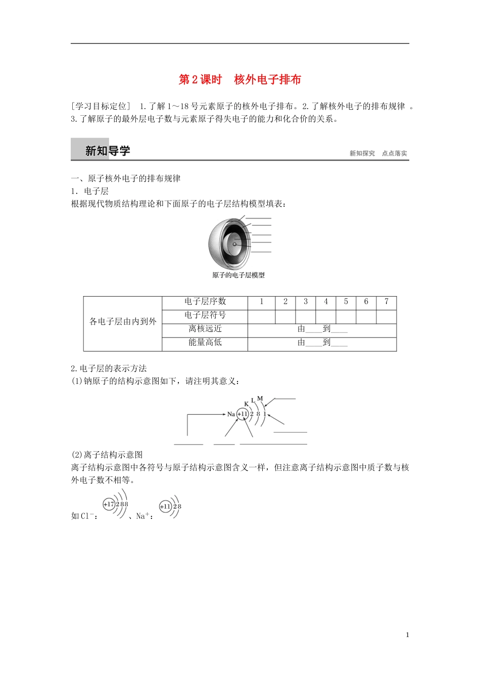 高中化学第章原子结构与元素周期律核外电子排布学案鲁科必修_第1页