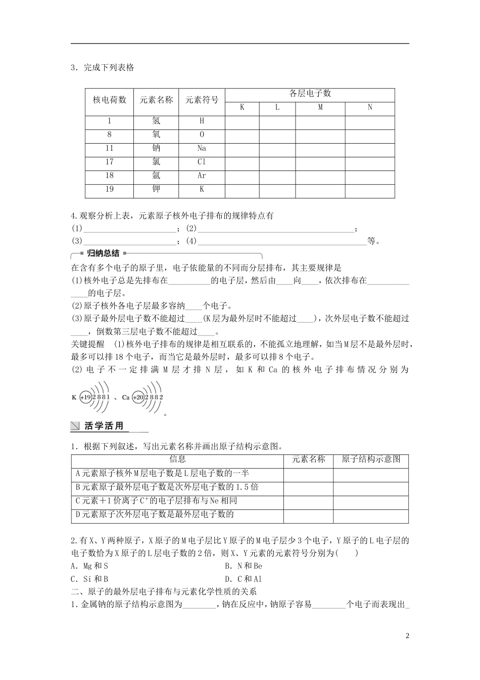 高中化学第章原子结构与元素周期律核外电子排布学案鲁科必修_第2页