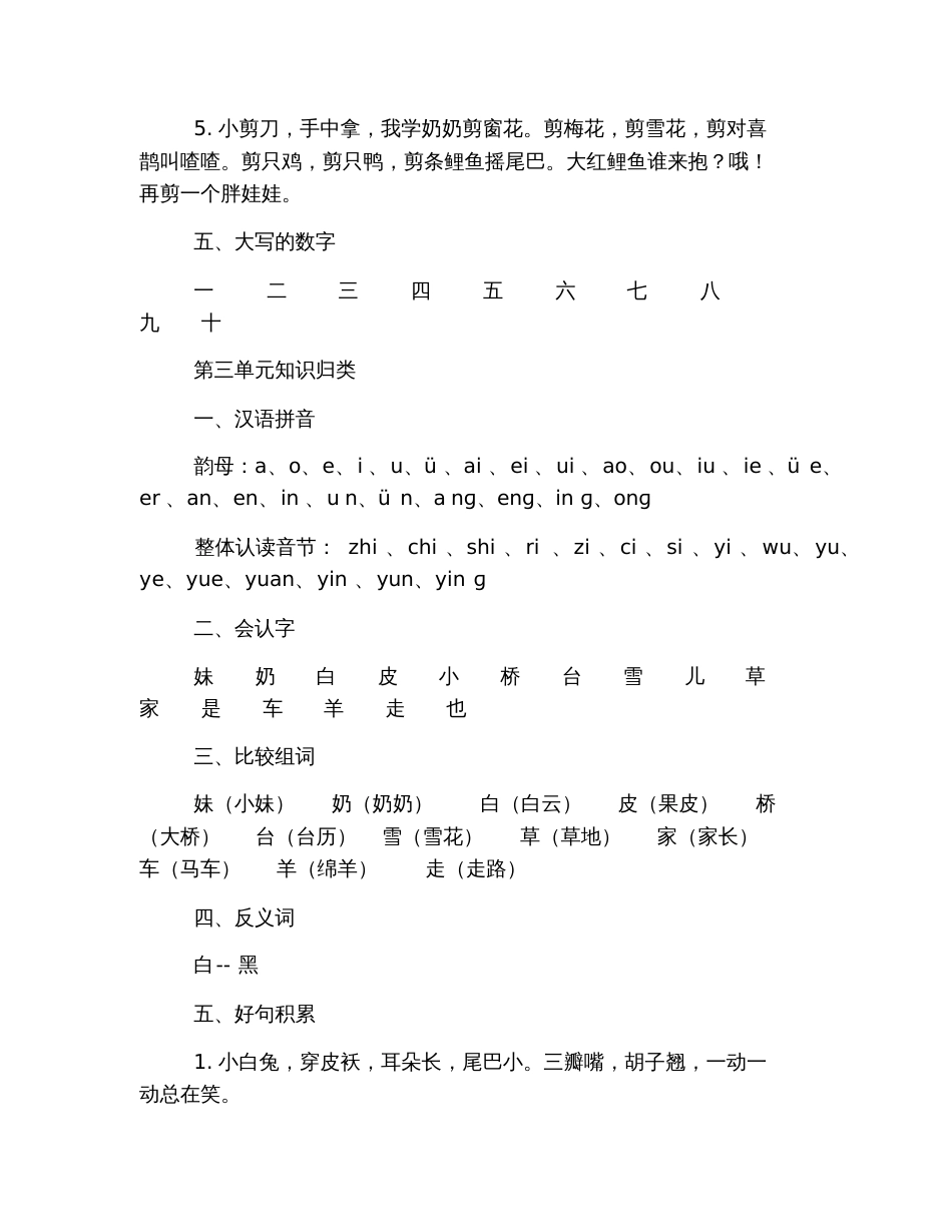 2019小学一年级上册语文单元知识点总结_第3页