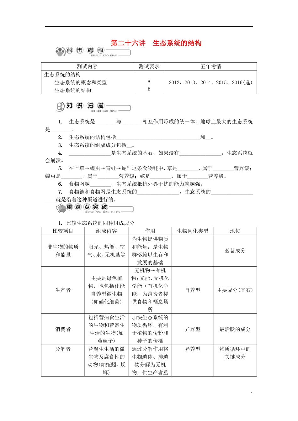 高中生物第二十六讲生态系统的结构学案苏教必修_第1页