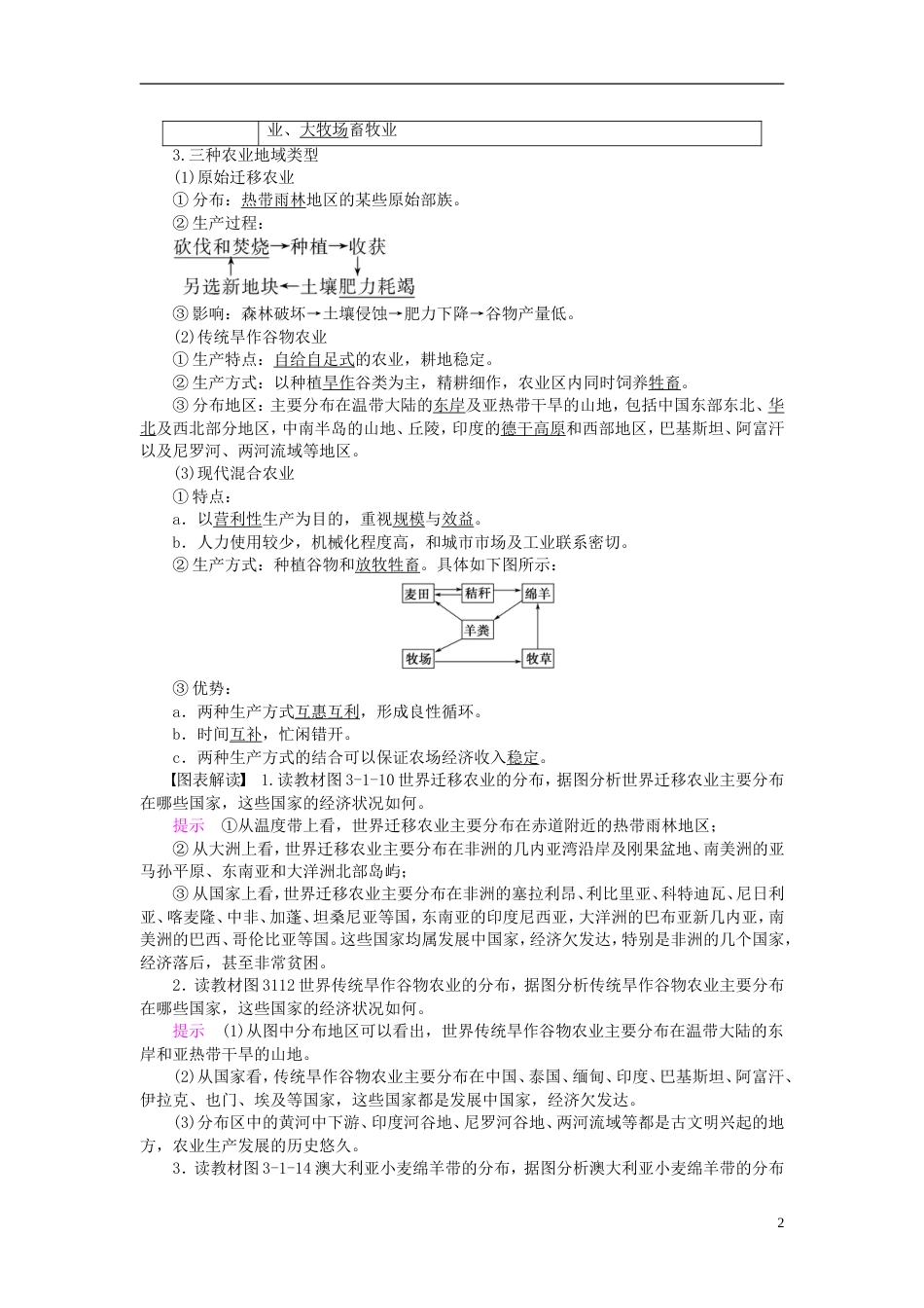 高中地理第三章生产活动与地域联系第节农业位因素与地域类型导学案中图必修_第2页