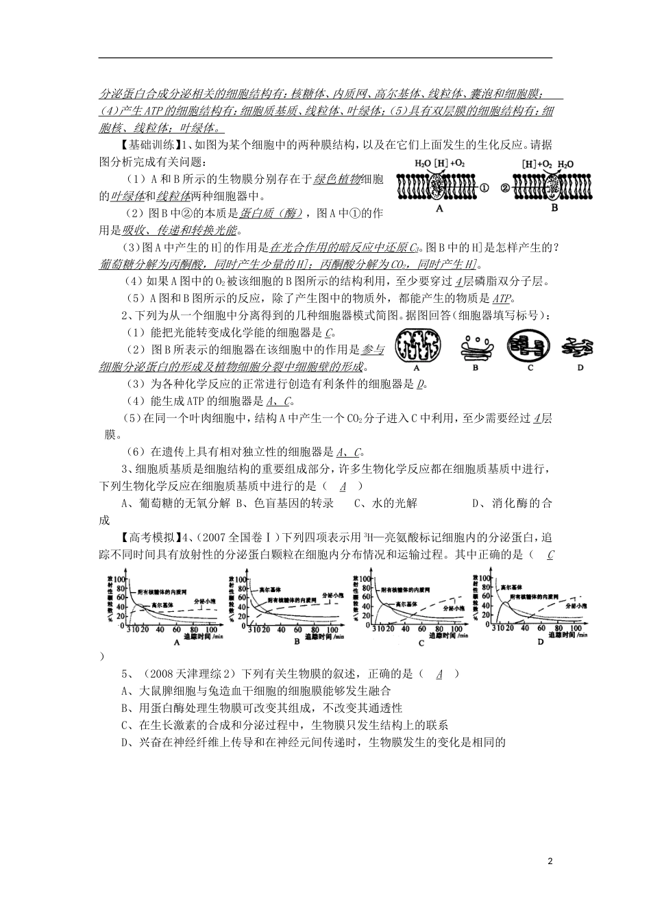 高中生物12细胞的生物膜系统讲练中图版必修_第2页