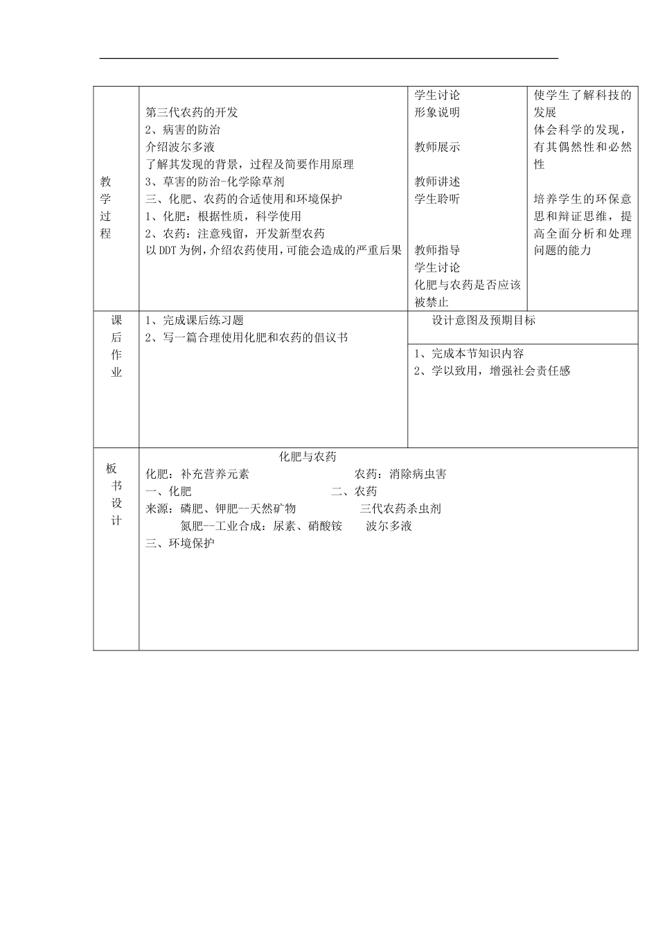 高中化学第四单元化学与技术的发展课题化肥和农药教学设计新人教选修_第2页