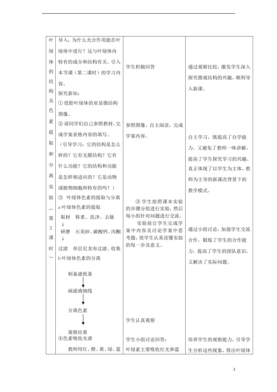 高中生物第三单元细胞的新陈代谢第二章细胞能量的来源与转变第3节光能的捕获和利用教案中图版必修1_第3页