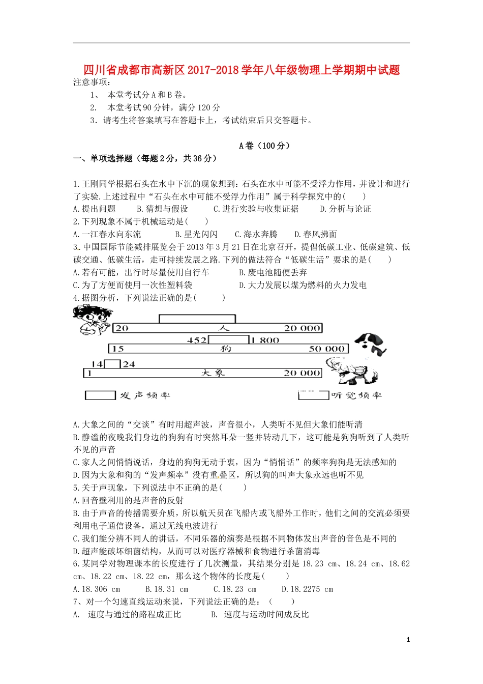 高新八年级物理上学期期中试题新人教_第1页