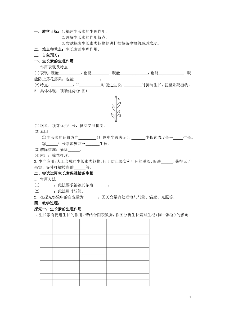 高中生物3.2生长素的生理作用导学案必修3_第1页