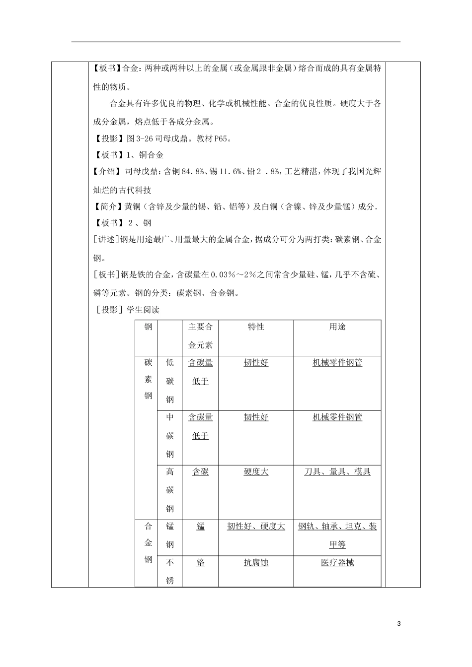 高中化学第三章金属及其化合物第三节用途广泛的金属材料教案必修1_第3页