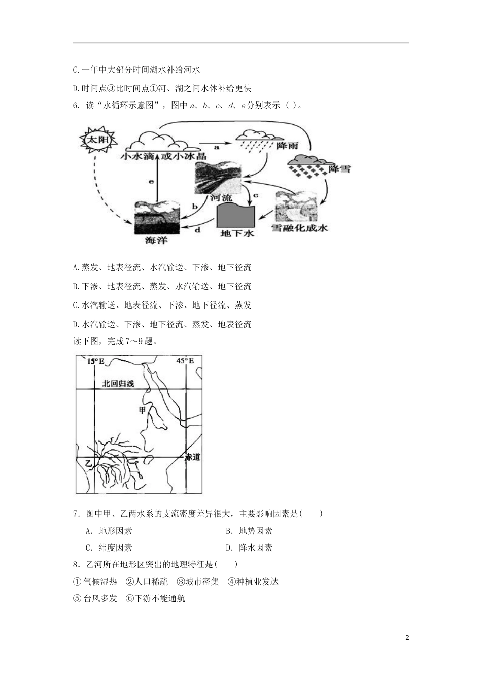 高中地理第三章地球上的水大自然的水循环测试新人教必修_第2页