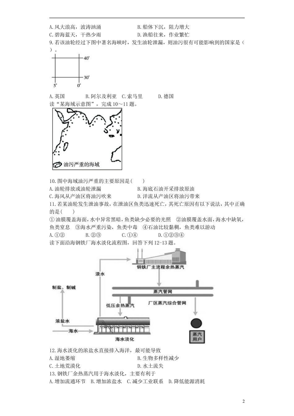 高中地理6.2海洋环境问题与环境保护测试选修2_第2页