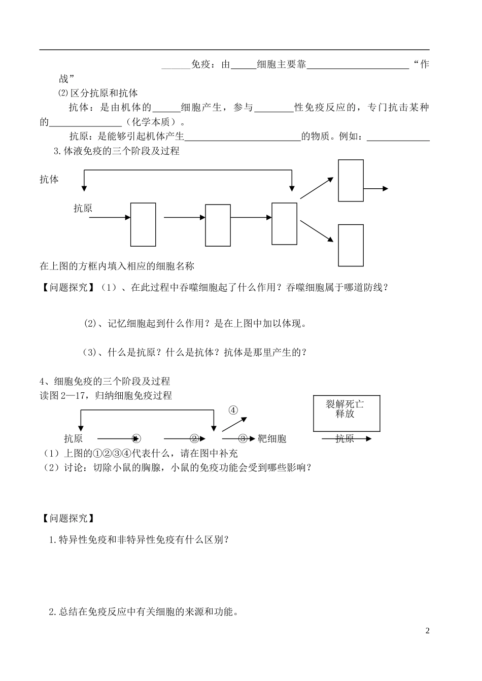 高中生物第二章动物和人体生命活动的调节2.4免疫调节学案必修3_第2页