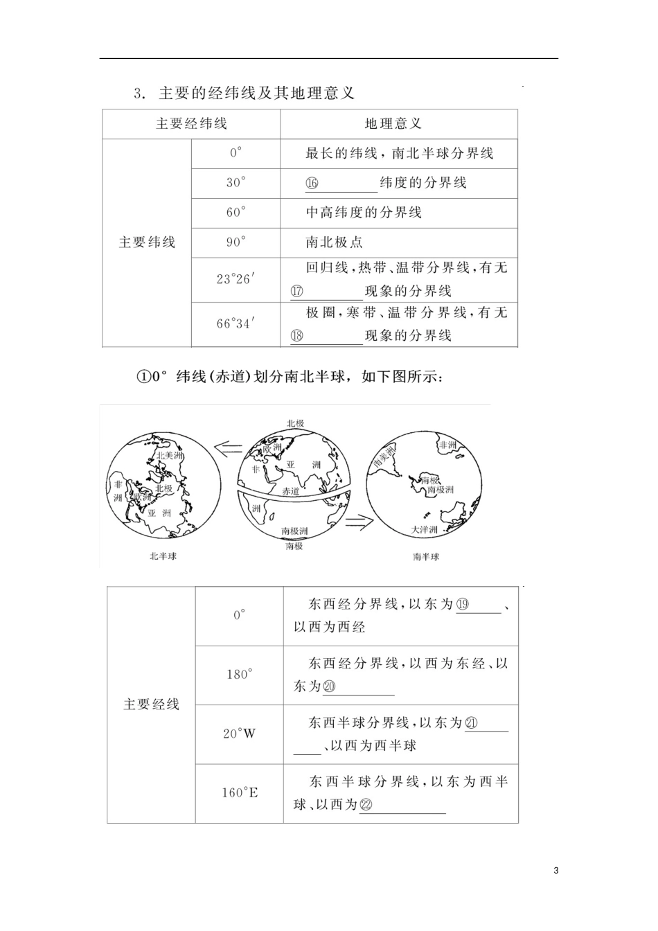 高中地理第一章行星地球地球和地球仪学案新人教必修_第3页