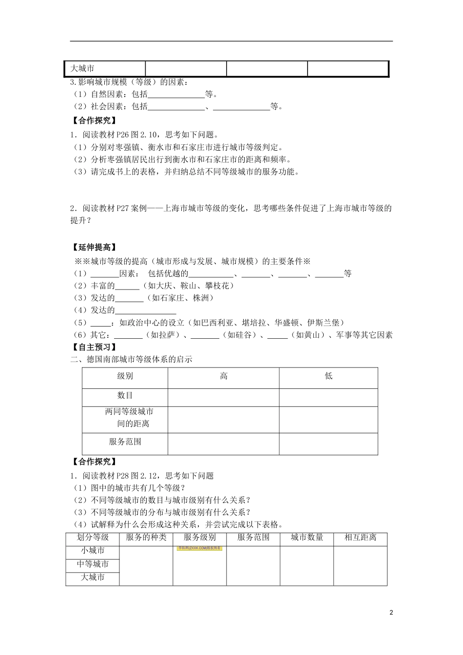 高中地理第二章城与城化不同等级城的服务功能学案新人教必修_第2页