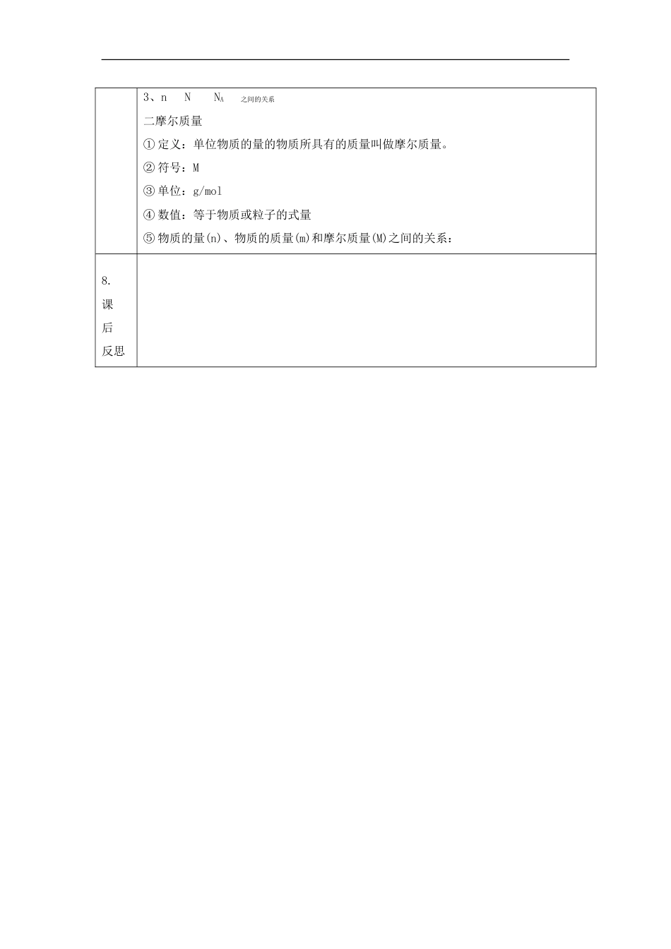 高中化学第一章从实验学化学物质的量的单位摩尔教案新人教版必修_第3页