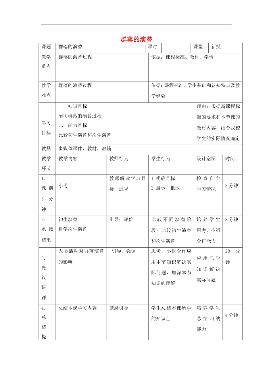 高中生物第四章种群和群落群落的演替教案新人教必修_第1页