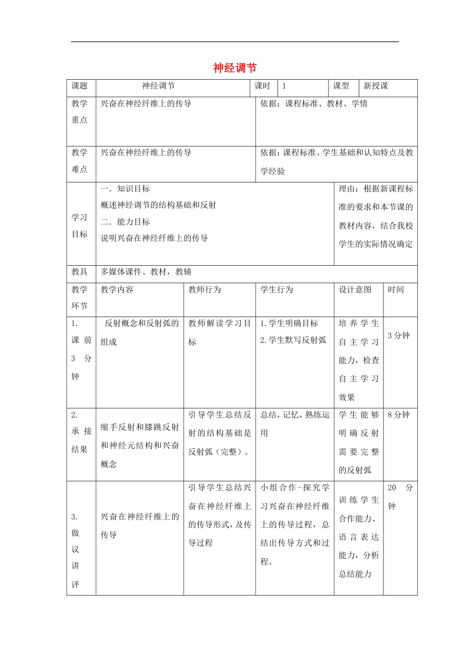 高中生物第二章动物和人体生命活动的调节通过神经系统的调节时教案新人教版必修_第1页