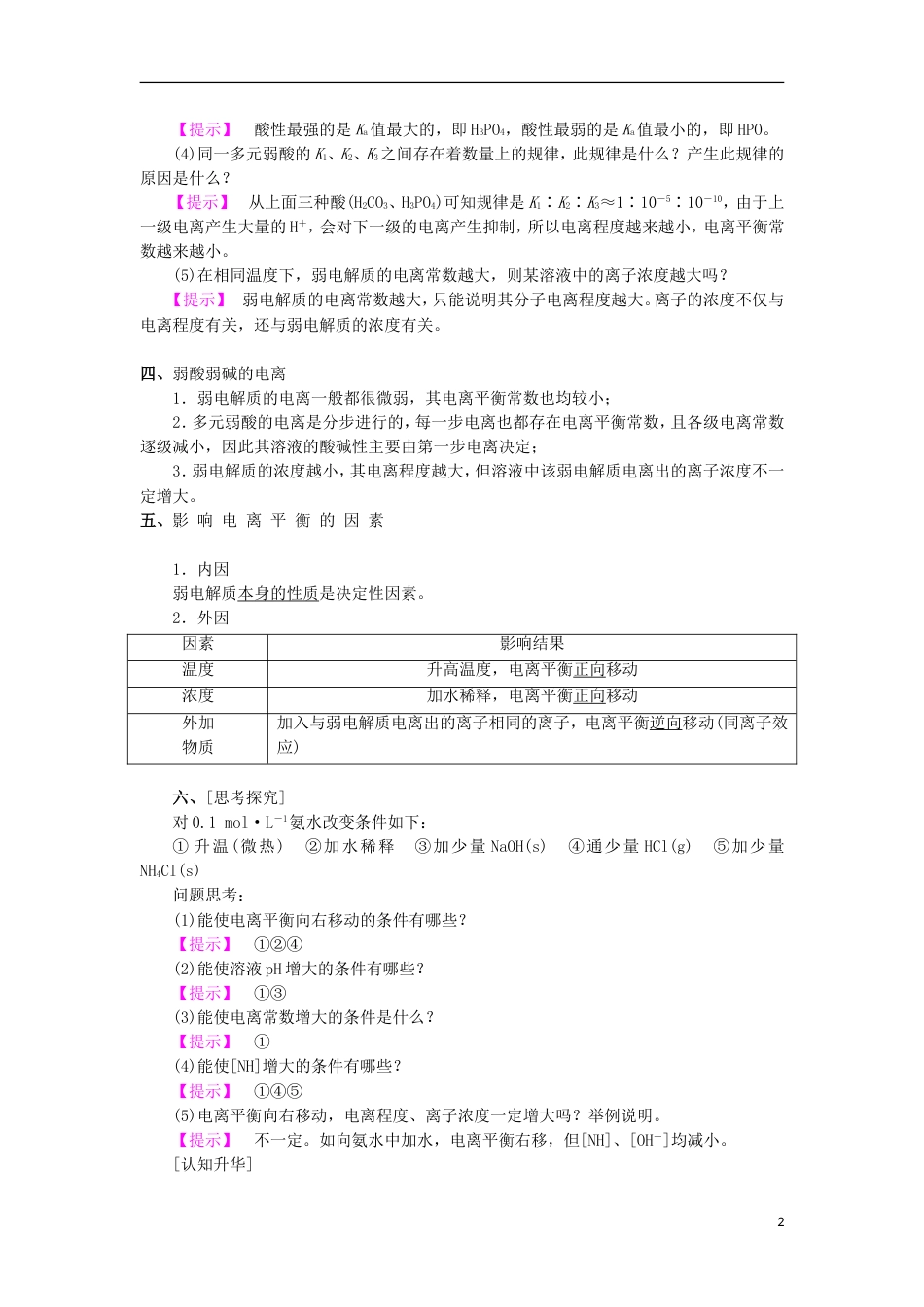 高中化学第三章物质在水溶液中的行为第为第弱电解质的电离盐类的水解时教学设计鲁科版选修_第2页