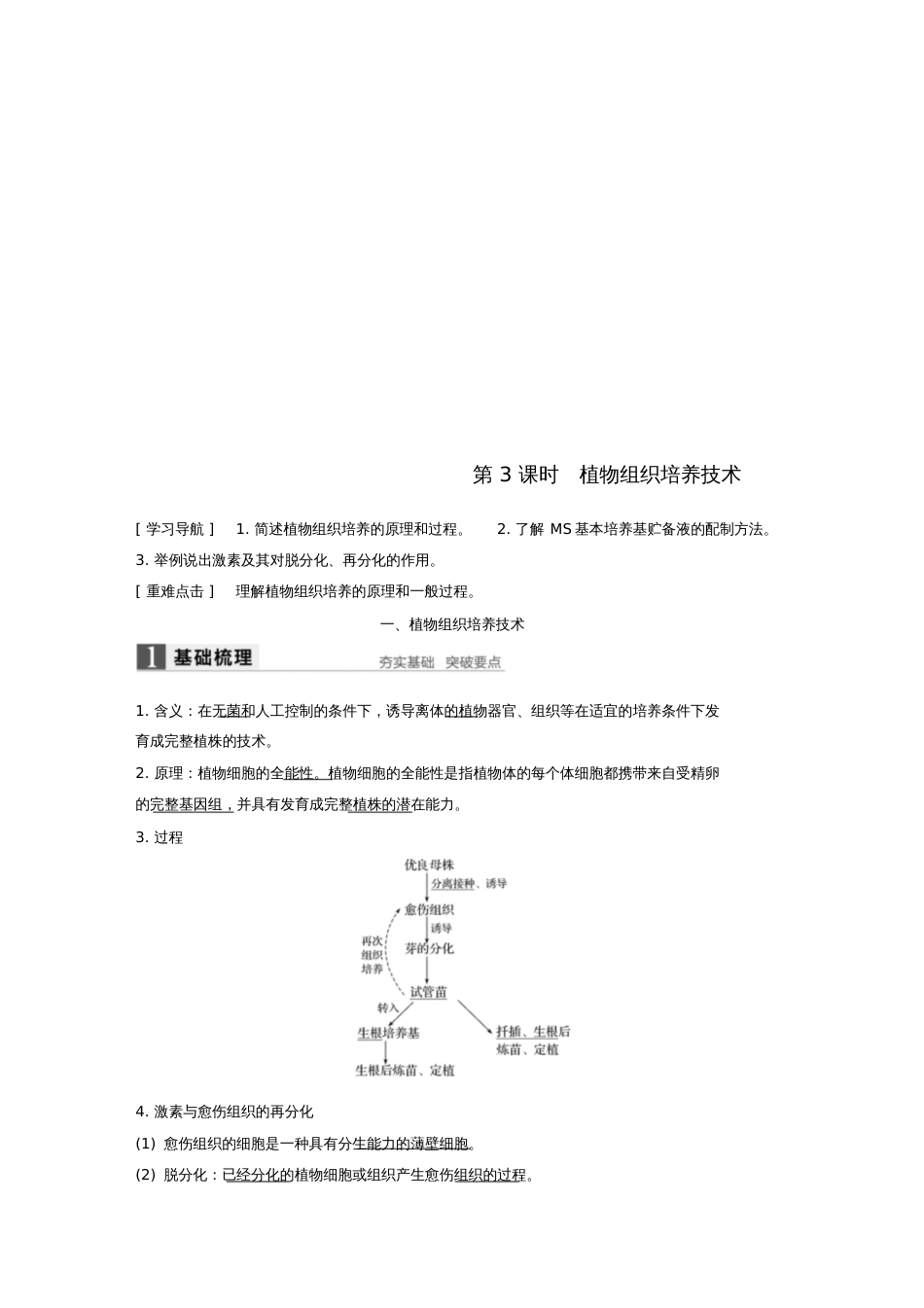 2017-2018学年高中生物第一章无菌操作技术实践第3课时植物组织培养技术同步备课教学案_第1页