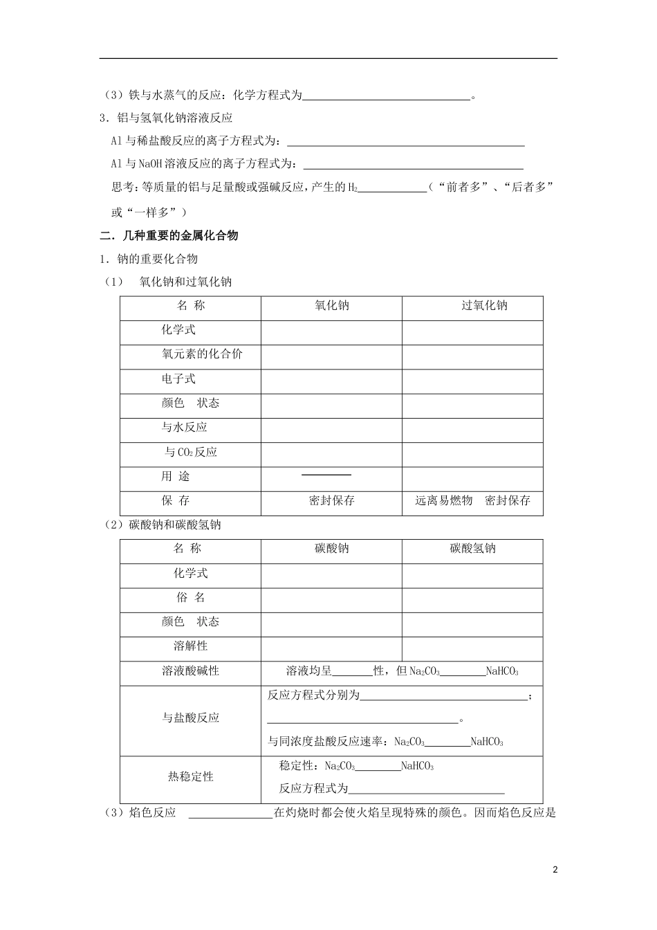 高中化学第三章金属及其化合物学案新人教版必修_第2页