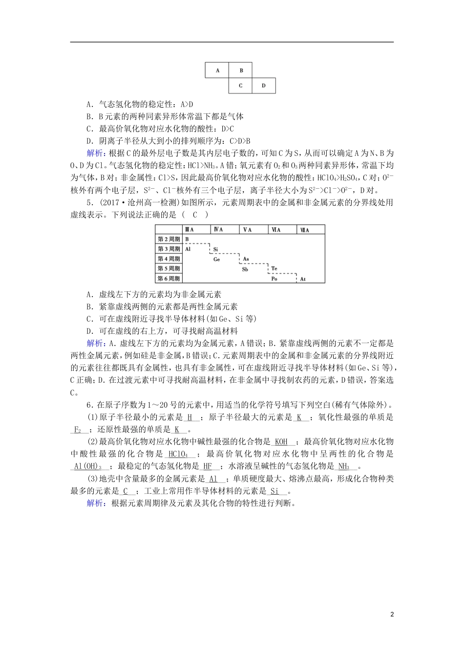 高中化学第1章物质结构元素周期律第2节元素周期律第2课时作业2新人教必修2_第2页