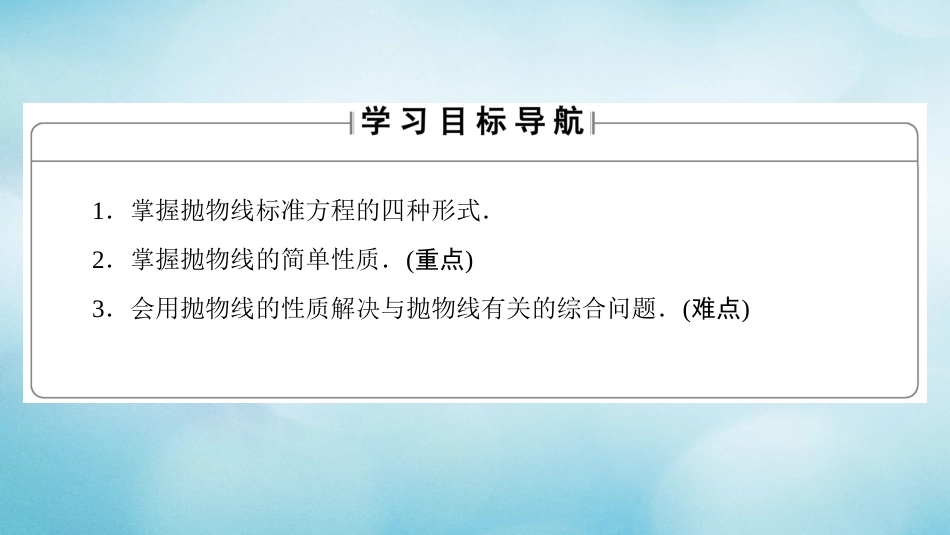 高中数学 第二章 圆锥曲线与方程 2.2.2 抛物线的简单性质课件 北师大版选修1_第2页