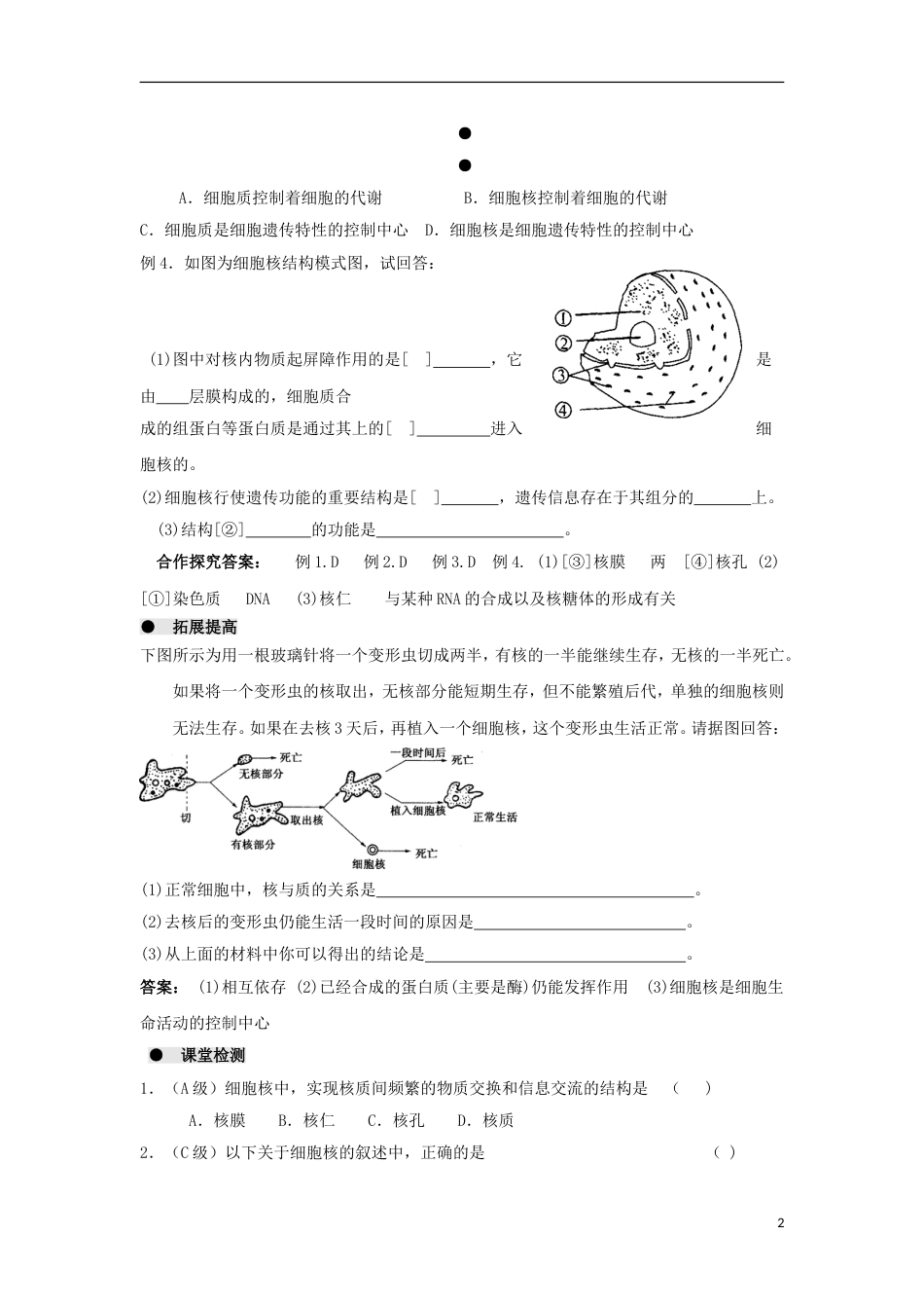 高中生物第三章细胞的基本结构细胞核系统的控制中心学案新人教必修_第2页