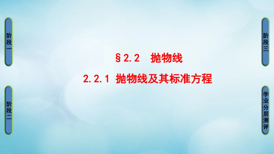 高中数学 第二章 圆锥曲线与方程 2.2.1 抛物线及其标准方程课件 北师大版选修1_第1页