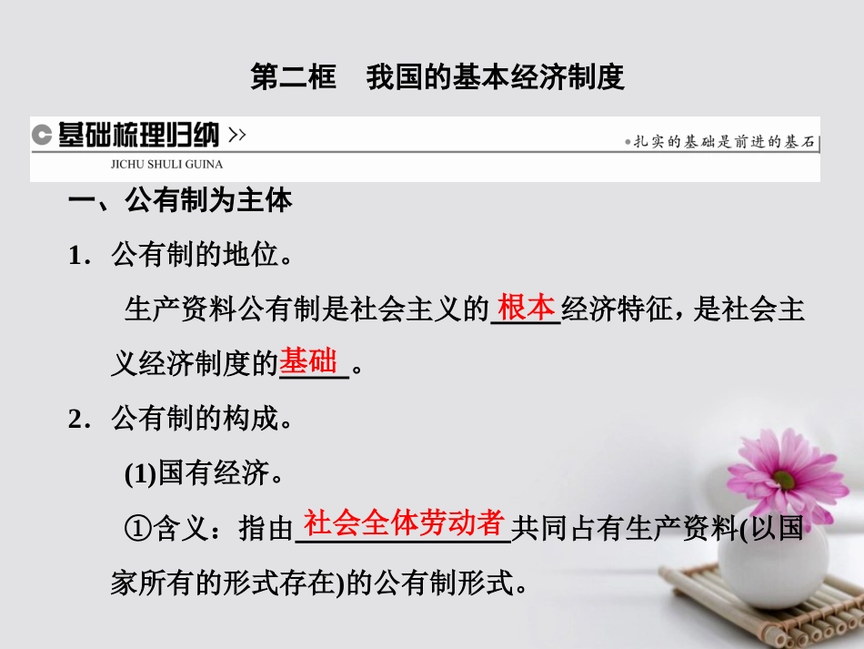 高中政治 第二单元 生产、劳动与经营 第四课 生产与经济制度 第二框 我国的基本经济制度课件 新人教版必修_第1页