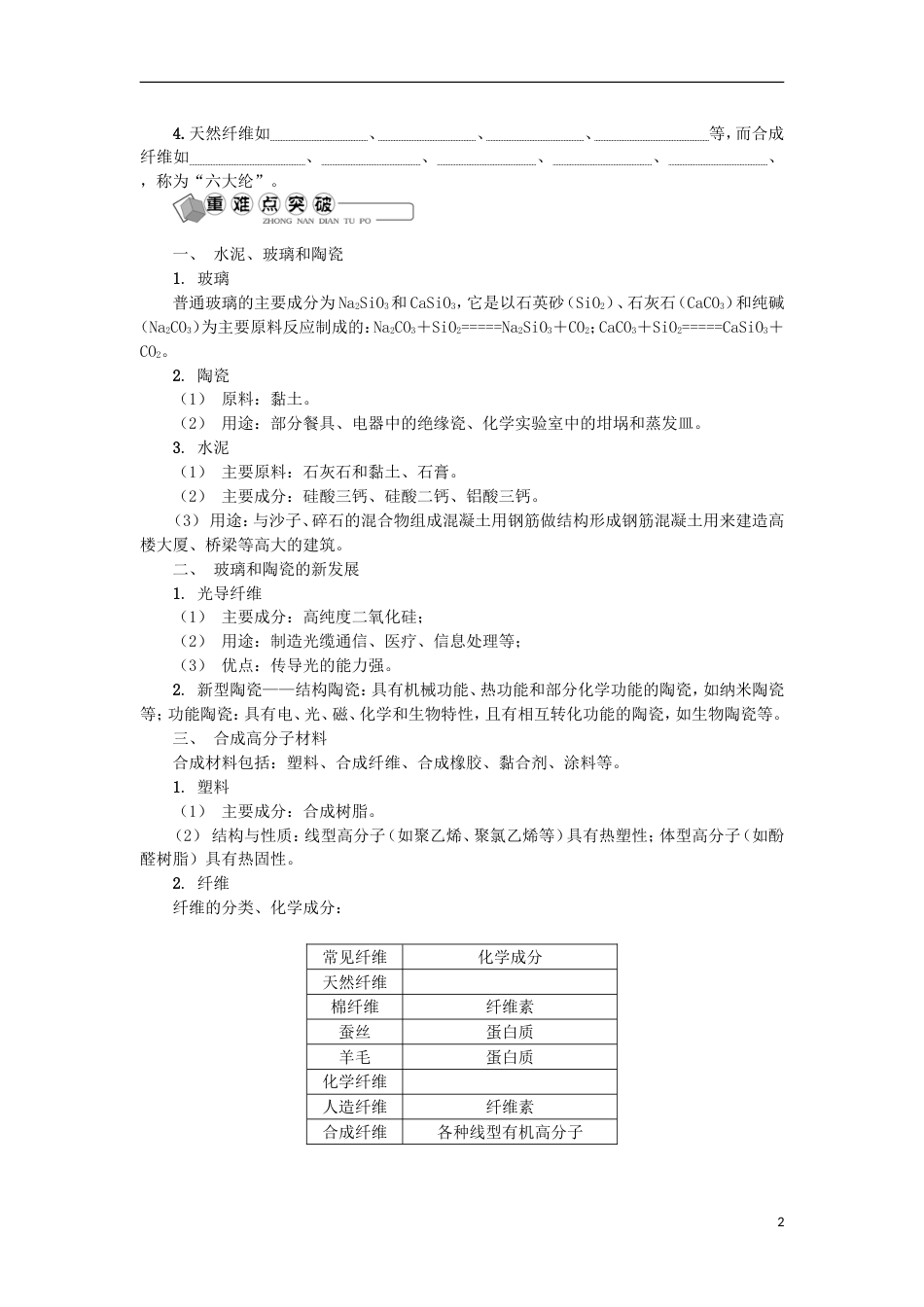 高中化学第三十讲无机非金属材料高分子材料学业水平测试新人教选修_第2页