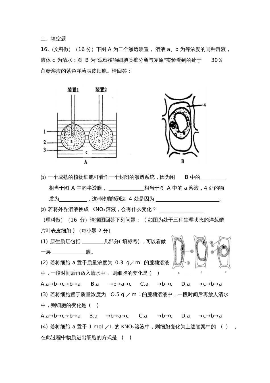 高中生物必修一期末模拟试卷_第3页