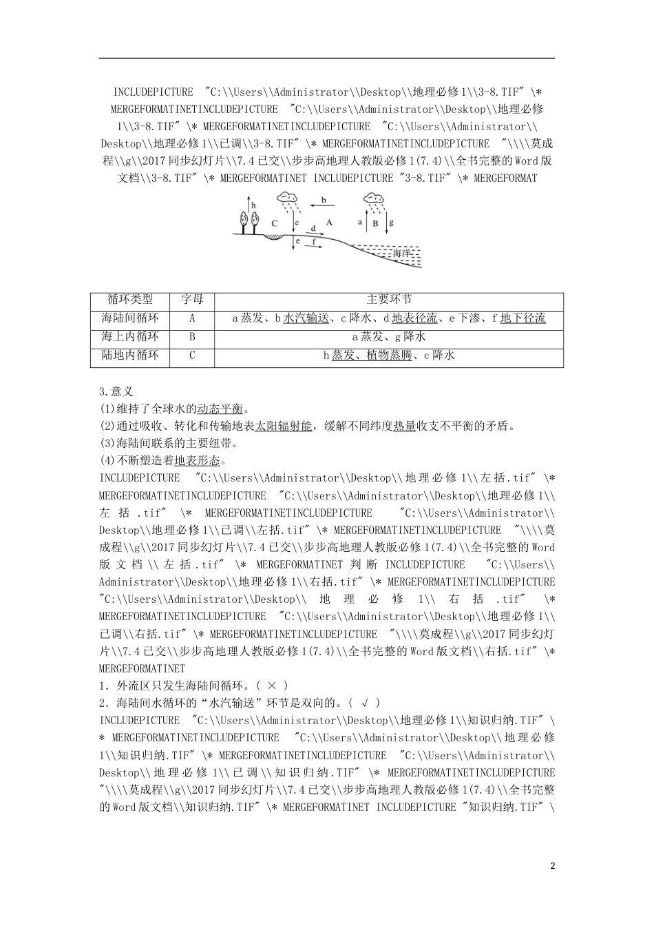 高中地理第三章地球上的水自然界的水循环学案新人教必修_第2页