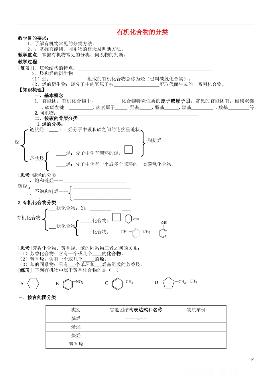 高中化学有机化合物分类导学案选修5_第1页