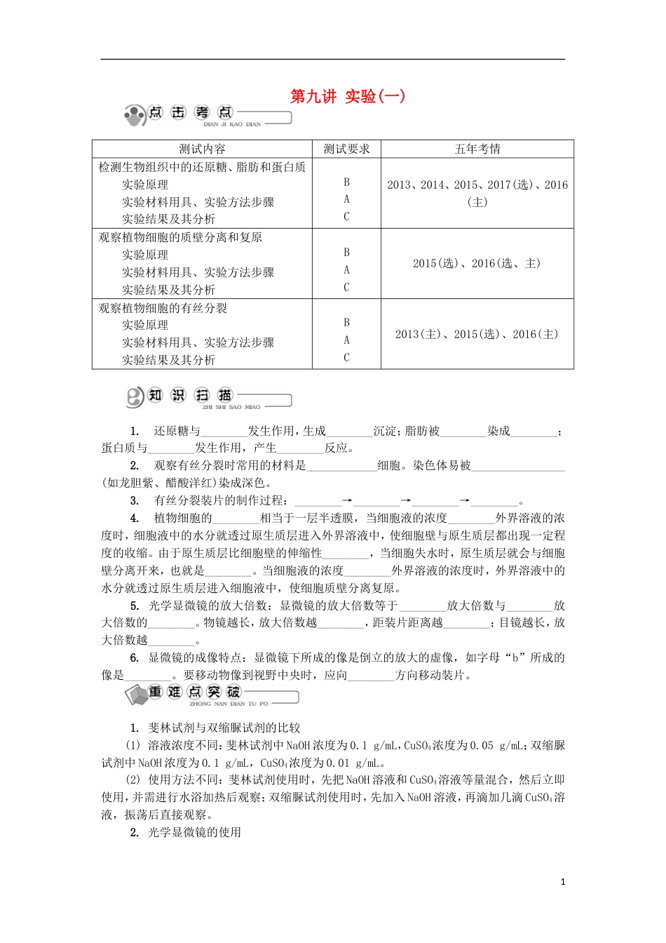 高中生物第九讲实验一学案苏教必修_第1页