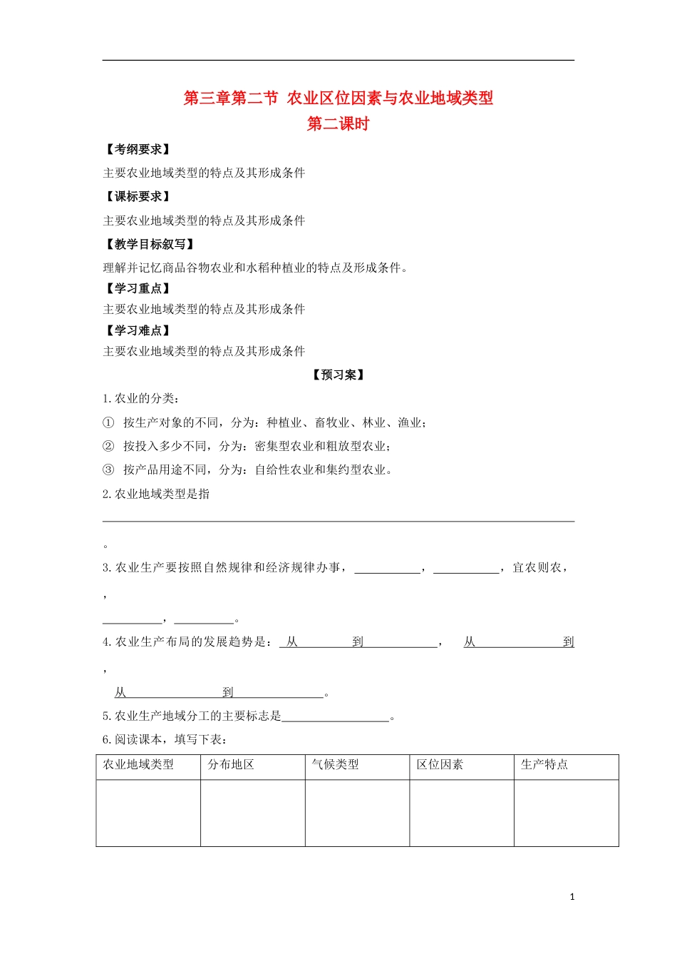 高中地理第三章农业地域的形成与发展第二节农业位因素与农业地域类型时导学案新人教必修_第1页