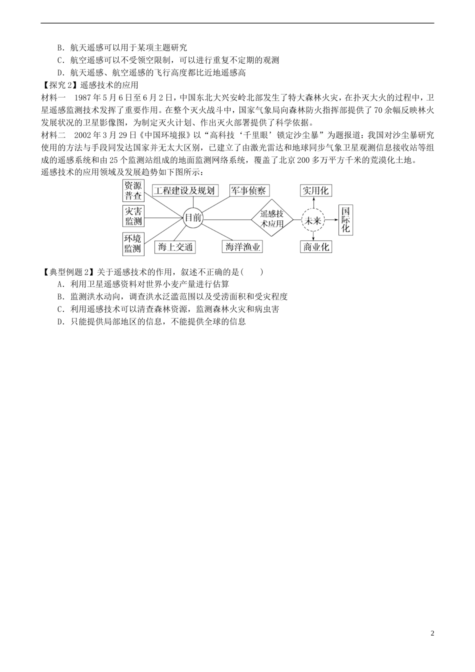 高中地理第四单元从人地关系看资源与环境单元活动遥感技术及其应用导学案鲁教版必修1_第2页