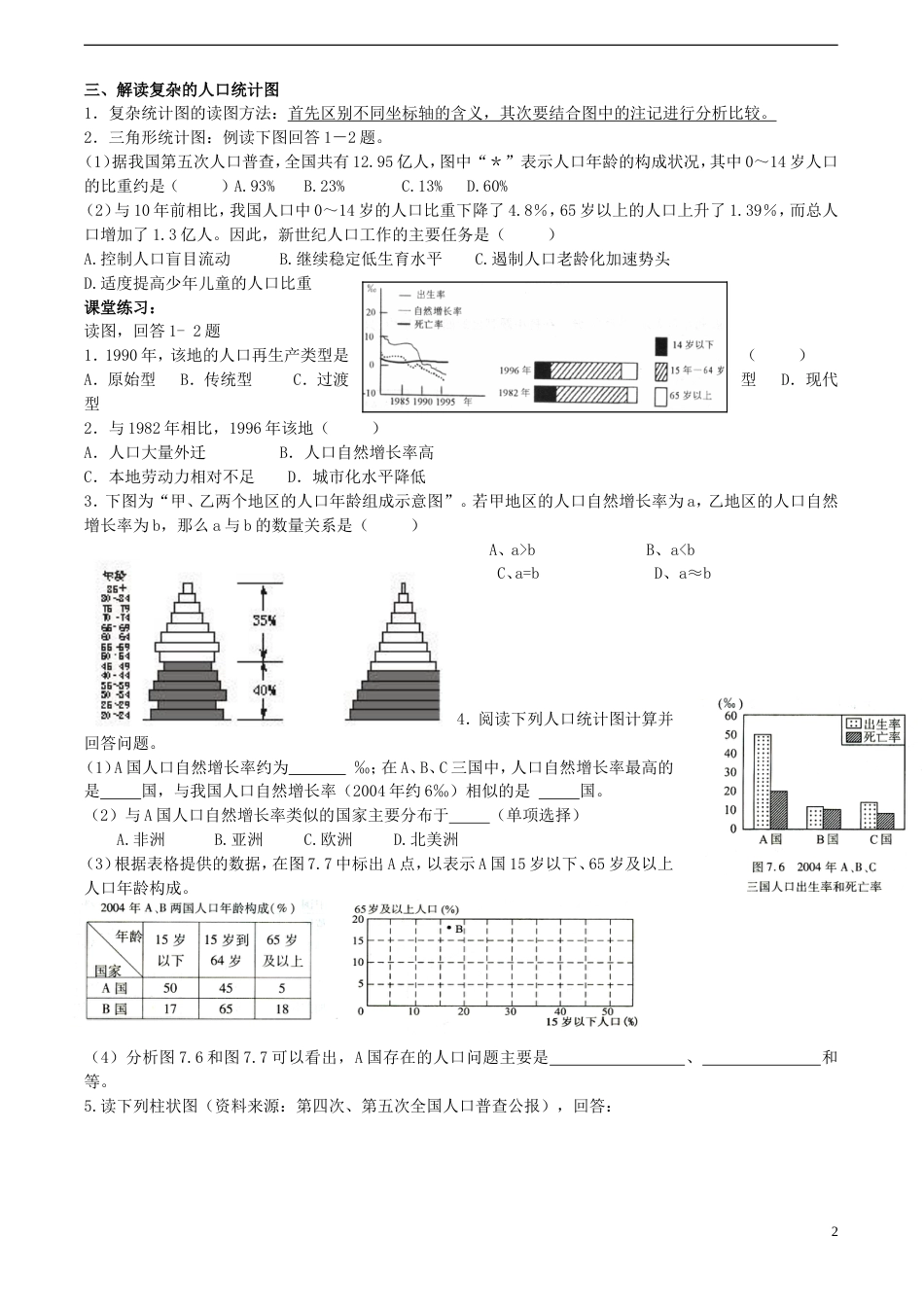 高中地理第一单元人口与地理环境单元活动学用地理统计图知识点鲁教版必修2_第2页