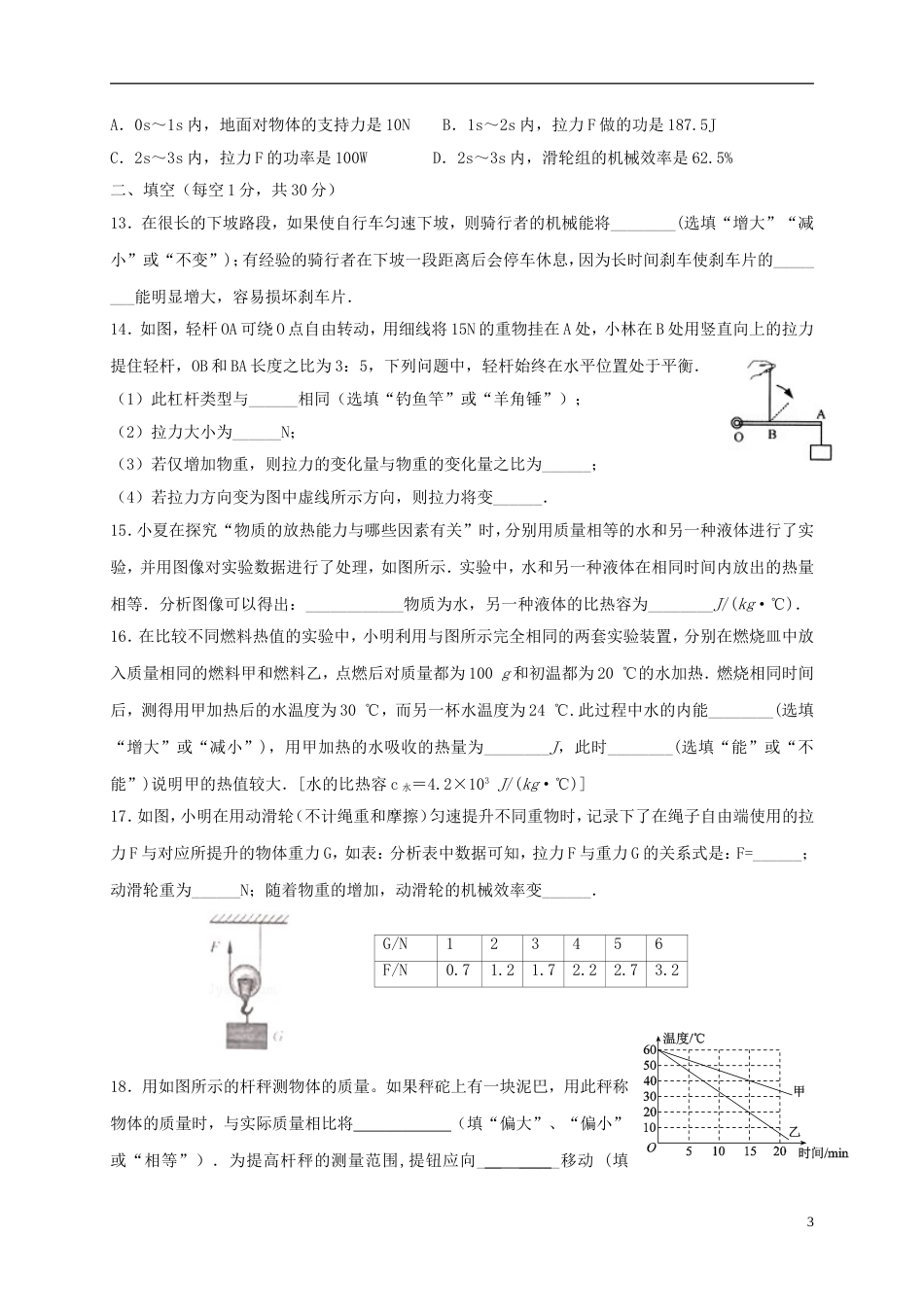 高新九年级物理上学期月自主检测试题_第3页