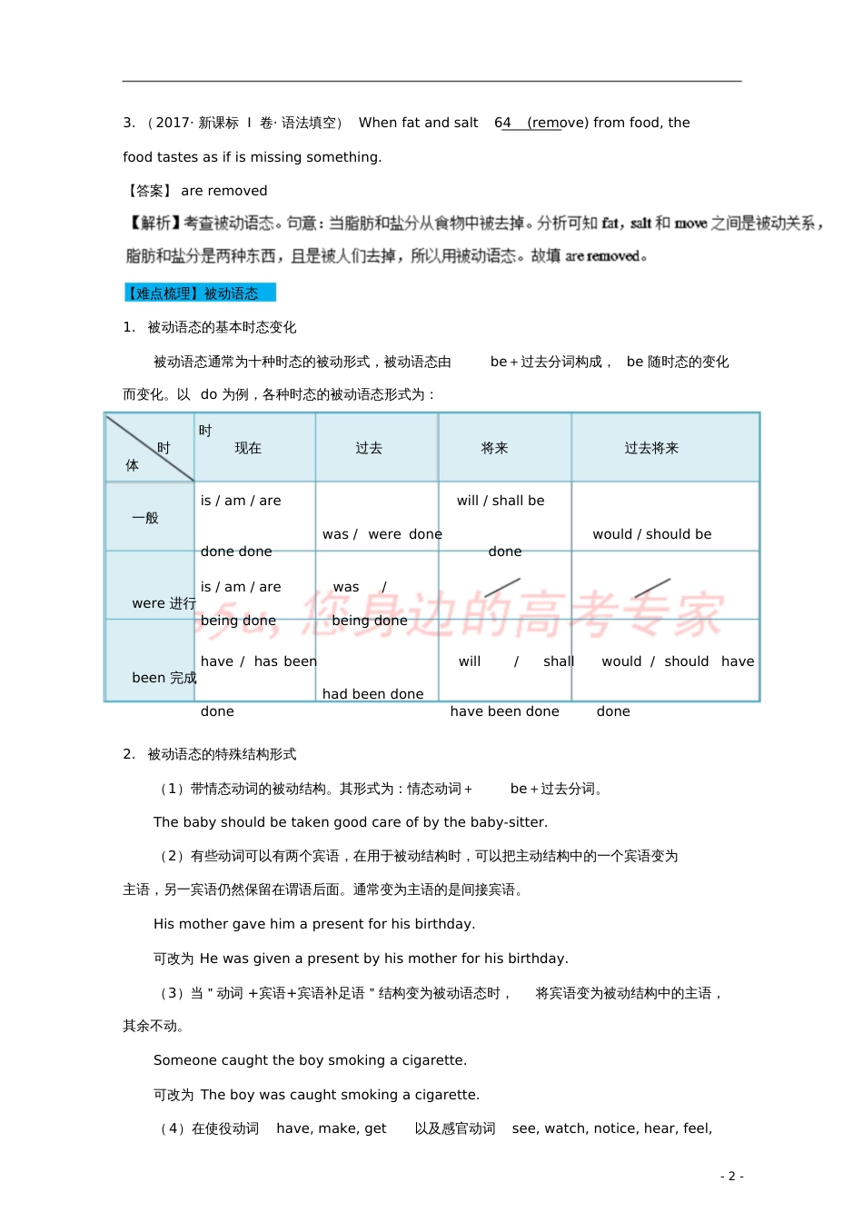 2018年高考英语一轮复习每日一题(第11周)被动语态(含解析)_第2页