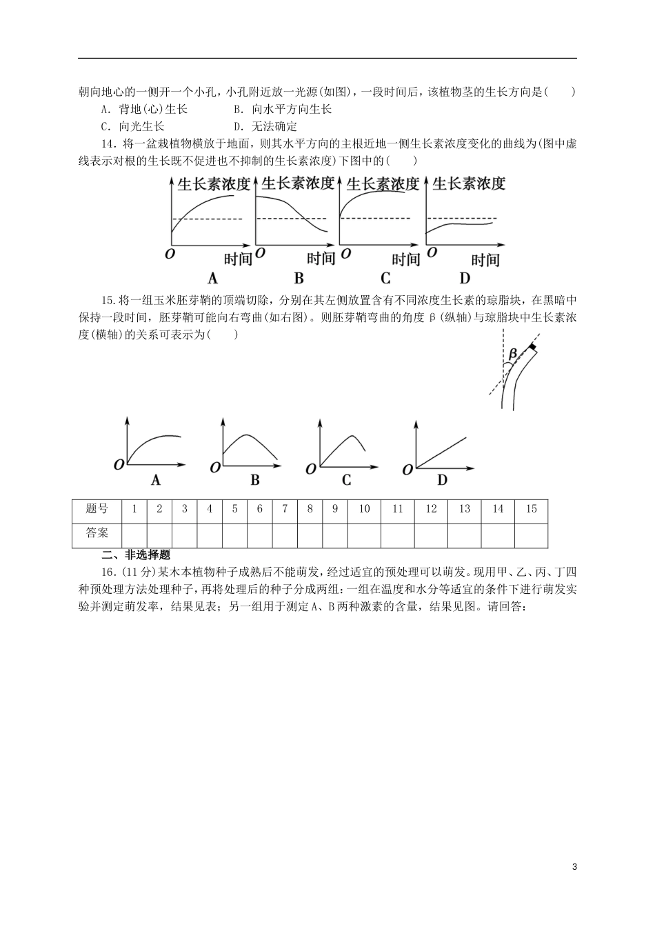 高中生物第三章植物的激素调节单元测试题必修3_第3页