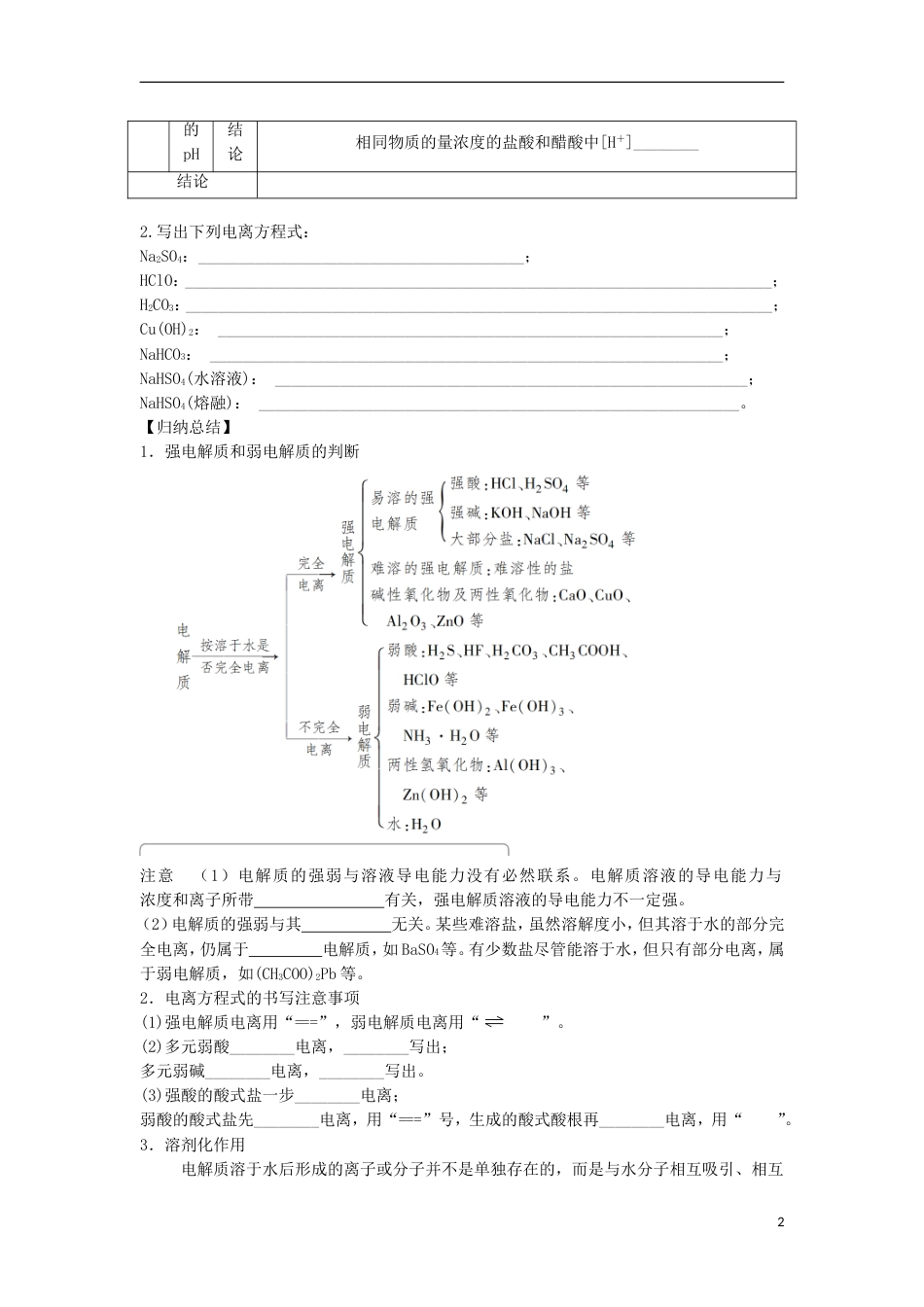 高中化学第三章物质在水溶液中的行为第节水溶液时导学案鲁科版选修_第2页