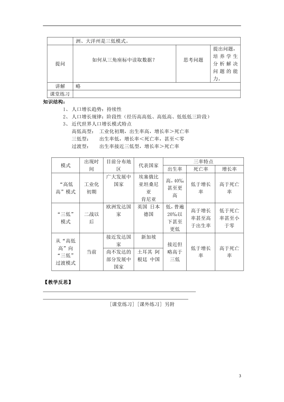 高中地理第一章人口的增长迁移与合理容量1.1人口的增长模式及地区分布第1课时教案中图版必修2_第3页