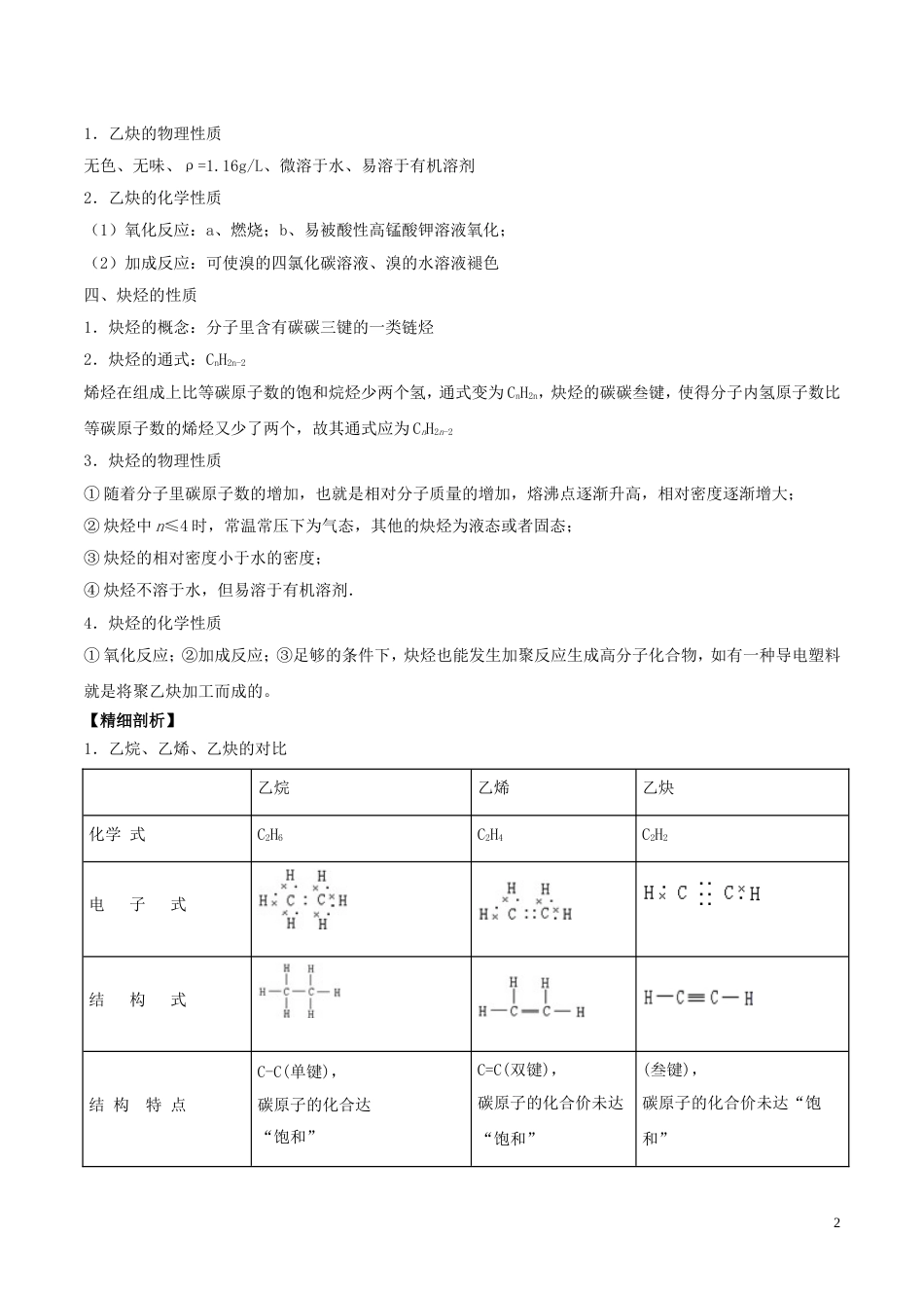 高中化学最基础考点系列考点乙炔炔烃新人教选修_第2页